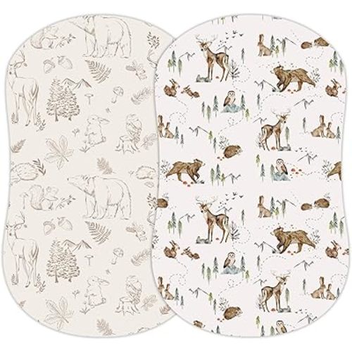 Baby Bassinet Sheets for Boy, Girl (Magic Forest) 2-Pack - Fitted Bedside Bassinet Sheets - Buttery Soft Cotton Blend for Standard Bassinet Mattress Pad - Compatible with Halo Bassinest