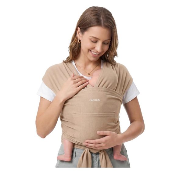 Momcozy Baby Wrap Carrier - Easy to Wear Infant Carrier Slings, Lightweight Hands Free Baby Sling, Adjustable Baby Wraps Carrier for Newborn to Toddler 8-35 lbs, Baby Travel Gear, Light Curry