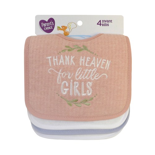 Parent Choice Baby Girl Thank Heaven Bibs, 4-Pack