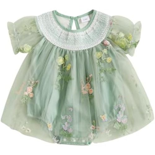 Baby Girls Tulle Tutu Dress Party Holiday Princess Dresses Infant Toddler Embroidery Flower Fairy Romper Dress