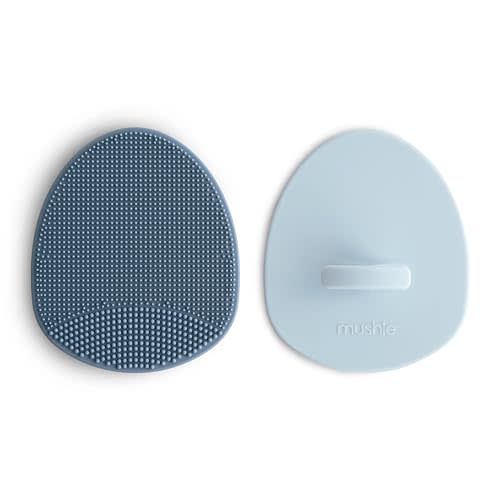 mushie Baby Bath Cradle Cap Brush | Soft Silicone Bristles for Dry Skin, Eczema, & Cradle Cap Treatment | 2-Pack (Tradewinds/Periwinkle)