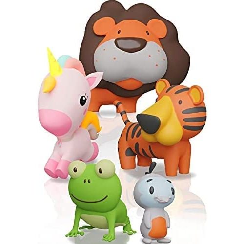 Mold Free Bath Toys for Babies and Toddlers, Animal No Hole Bath Toys, No Mold for Tub,Beach,Pool, BPA-Free, Dishwasher-Safe, Infant Bath Toys No Holes 0 1 3 6 12 18 Months - Lion With Friends
