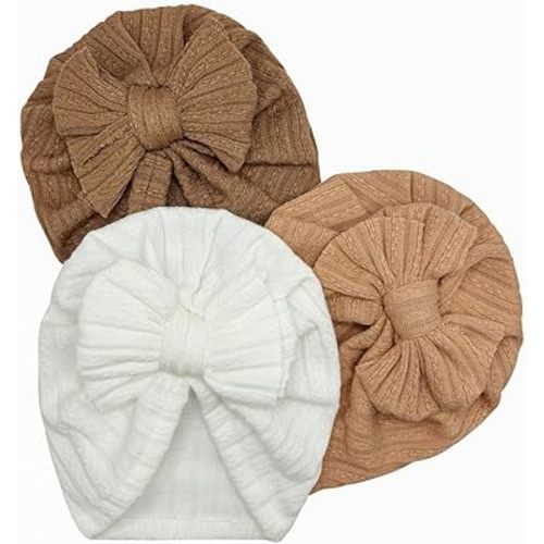 3 Pack Velvet Baby Turban Hats with Bow, Stretchy Baby Head Cover Beanies for Newborn, Toddler, Infant Head Wraps