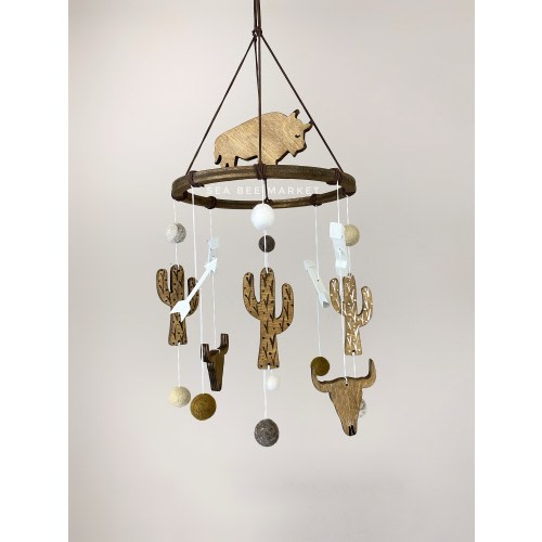 Bison and Cactus Baby Mobile: Boho Desert Nursery Decor