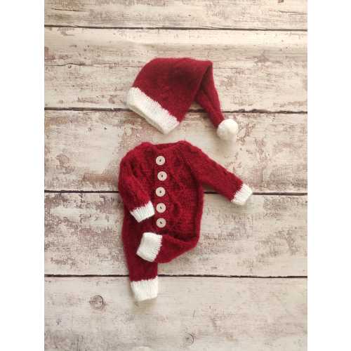 Knitted Sitter Baby Christmas Bonnet Outfit Set,Toddler Baby Girl and Boy Santa Claus Costume Photo Prop,Baby Elf Hat and Romper costume