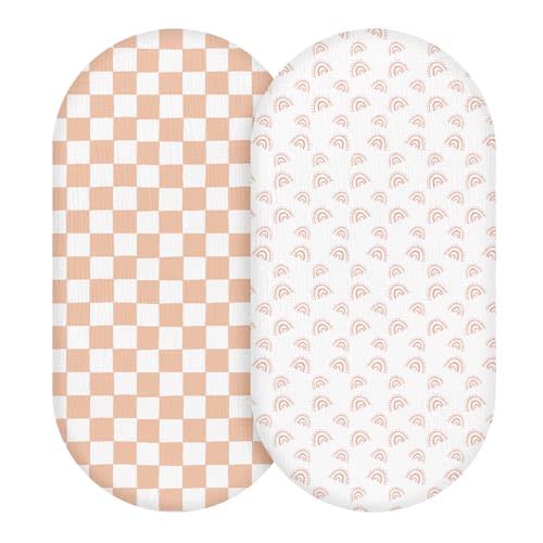 Muslin Bassinet Fitted Sheets, 2 Pack for Baby Boy and Girl, Soft Breathable Baby Pad/Mattress Sheet, Fit for Hourglass Oval and Rectangle Bassinet Mattress (Lattice Rainbow)