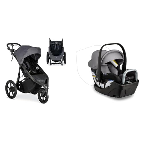 BOB Gear Wayfinder Jogging Stroller with Independent Dual Suspension, Air-Filled Tires & Britax Willow S Infant Car Seat with Alpine Base, ClickTight Technology, Rear Facing Car Seat