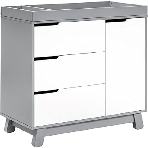 Babyletto Hudson 3-Drawer Changer Dresser with Removable Changing Tray in Grey and White, Greenguard Gold Certified