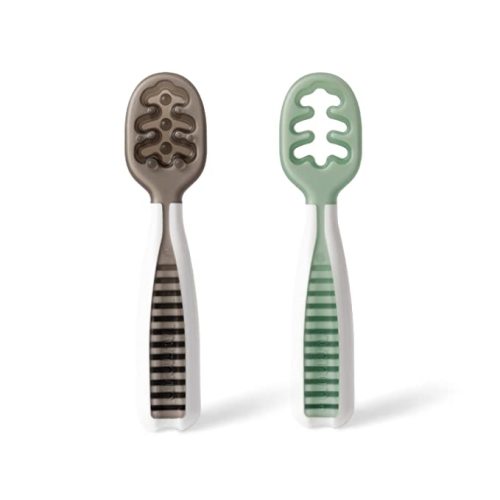 NumNum Baby Spoons - Self Feeding for Kids 6+ Months (First Stage + Stage 2), 2 Pack - High Quality Silicone, BPA Free Toddler Utensils - Easy to Hold, Led Weaning Infant Supplies