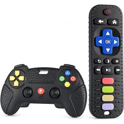 Baby Silicone Remote Game Controller Teether, 2pack Teething Toy for Baby 3 6 12 18 Months, Baby's Chew Toys, Food Grade Silicone Teething Toys for Infants, BPA Free, for Babies Gum Relief