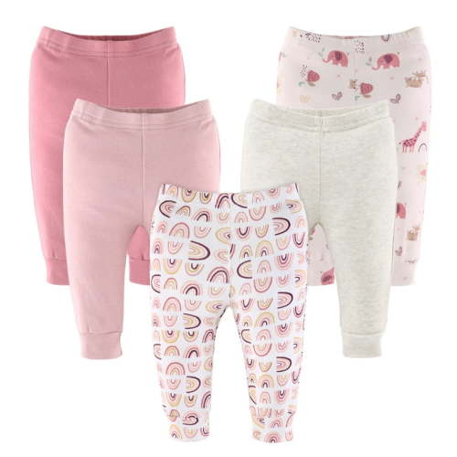 The Peanutshell Baby Girl Pants, 5-Pack, Rainbow Safari