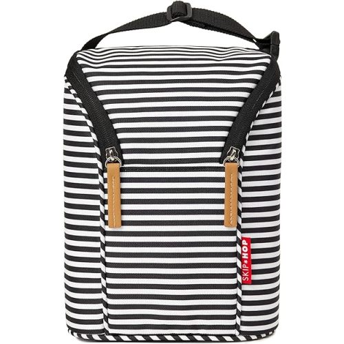 Skip Hop Baby Breastmilk Cooler Insulated Bottle Bag, Grab & Go, Chevron - Black/White