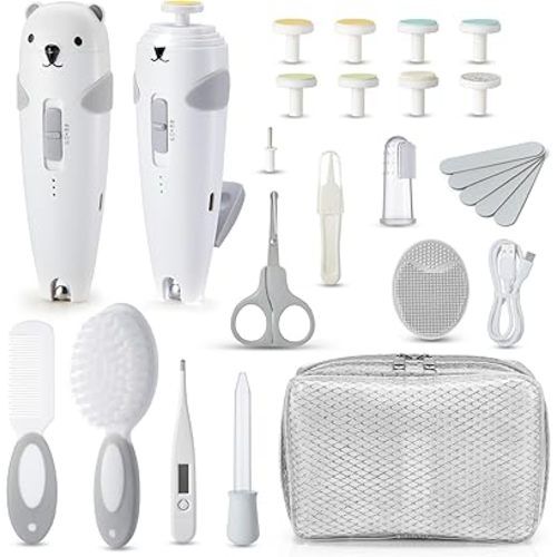 Lilian&Gema Baby Healthcare and Grooming Kit, 28-in-1 Rechargeable Nail Trimmer Electric Set, Dual Auto Light Baby Nail Care Kit, Portable Newborn Nursery Health Care Set for Infant Toddlers Boy Girl
