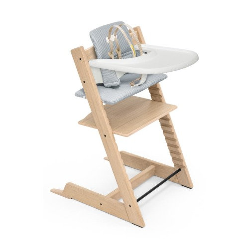 Stokke Tripp Trapp® Highchair, Baby Set, Cushion & Tray Set, Oak Natural Nordic Blue Cushio