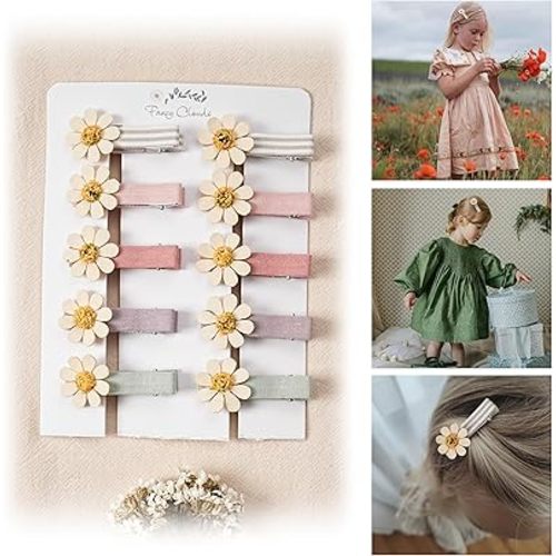 Hair Clips for Girls Women Toddler Baby,Assorted 10Pcs Spring Flower Daisy Fabric Fully Lined Small Alligator Clips Hair Accessories for Teens Child Kids with Thick Thin Hair Gifts