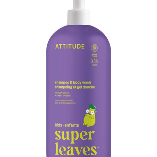 ATTITUDE Shampoo and Body Wash for Kids, EWG Verified Hair and Body Cleanser, Dermatologically Tested Soap, Plant and Mineral Based Bath Products, Vegan, Vanilla and Pear, 32 Fl Oz