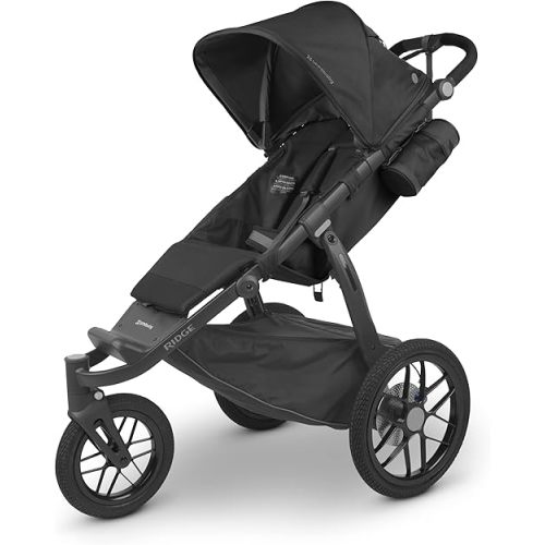 UPPAbaby Ridge Jogging Stroller/Durable Performance Jogger with Never-Flat Tires/Built for Walking, Running, Hiking/Water Bottle Holder and Basket Cover Included/Jake (Charcoal/Carbon Frame)