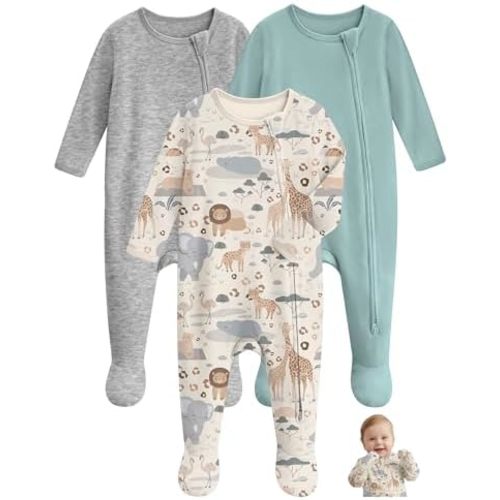 Baby Pajamas 100% Cotton Baby Sleepers for Newborn 0-3 3-6 6-9 Months 3Pcs Footie Pajamas Baby Boys Girls Clothes