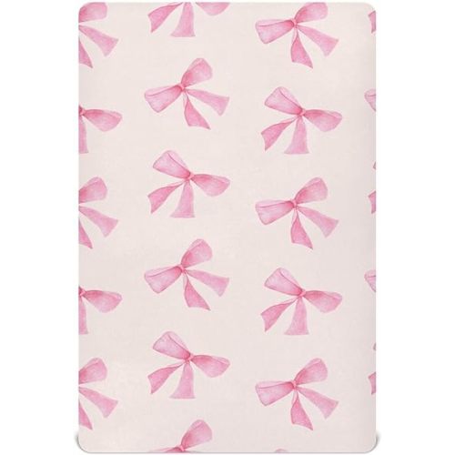 Burbuja Pink Bow Crib Sheet for Boys Girls, Fitted Crib Sheet 28 x 52 in for Standard Crib & Toddler Bed Mattresses, Soft & Breathable