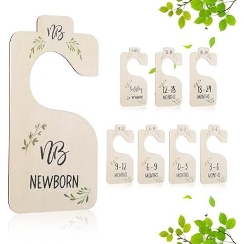 Gintree 8 Pcs Baby Closet Dividers for Clothes Organizer, Wooden Double-Sided Baby Clothes Size Hanger Organizer Baby Closet Organizer from Newborn to 24 Months for Adorable Nursery Decor