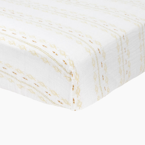 Little Unicorn Cotton Muslin Crib Sheet - Gold Diamond Stripe