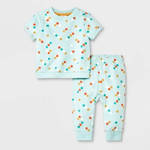 Baby 2pc French Terry Short Sleeve Top & Bottom Set - Cat & Jack™ Orange, Color: Turquoise Green, Size: Infant3-6M