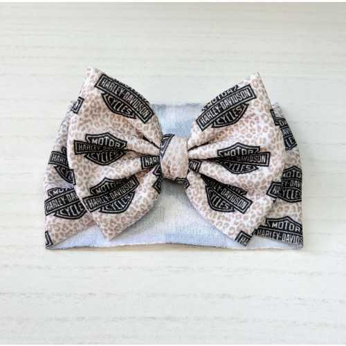 Harley Davidson Inspired Leopard Motorcycle Baby Girl Hair Bow and Headwrap| Liverpool Fabric | Perfect Baby Shower gift