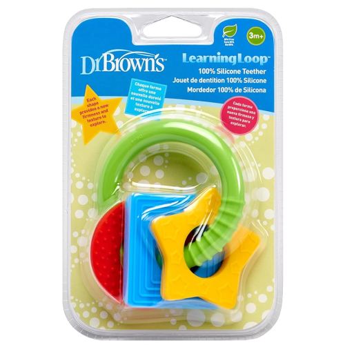 Dr. Brown's Learning Loop Baby Teether Ring, Multiple Shapes and Textures, 100% Silicone, BPA-Free, 3m+