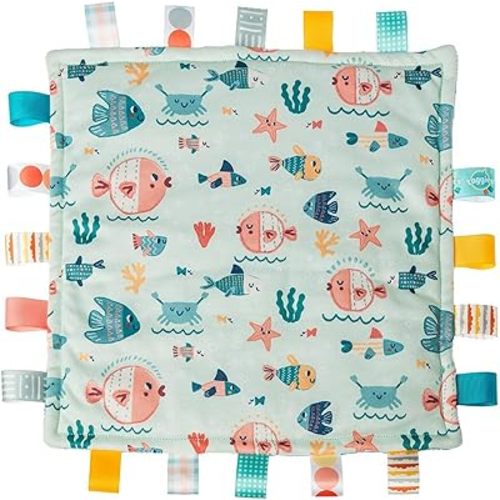 Taggies Lovey for Baby Security Blankets Original Comfy Blanket with Sensory Tags, 12 x 12-Inches, Fishies