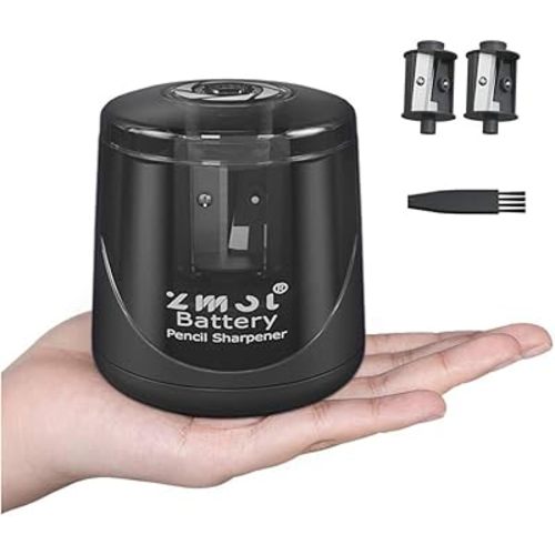 ZMOL Battery Powered Electric Pencil Sharpener,Small Battery Operated Colored Pencil Sharpeners Portable for Kids,Fast Sharpen, Suitable for No.2/Colored (6-8mm), School/Classroom/Office/Home Black