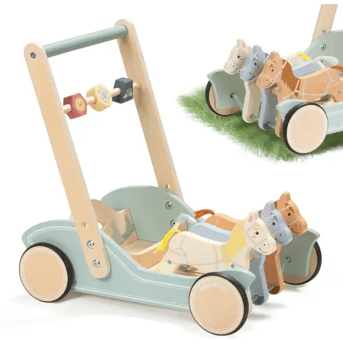 Giant bean Wooden Baby Walker for Boys Girls Ages 1+, Galloping Ponies Push and Pull Activity Walker Adjustable Speed, Baby Push Walker Gift for Toddler Kids Motor Skills & Stimulates Creativity
