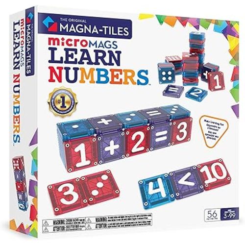 MAGNA-TILES microMAGS Learn Numbers 56-Piece Magnetic Construction Set, The Original Magnetic Building Brand