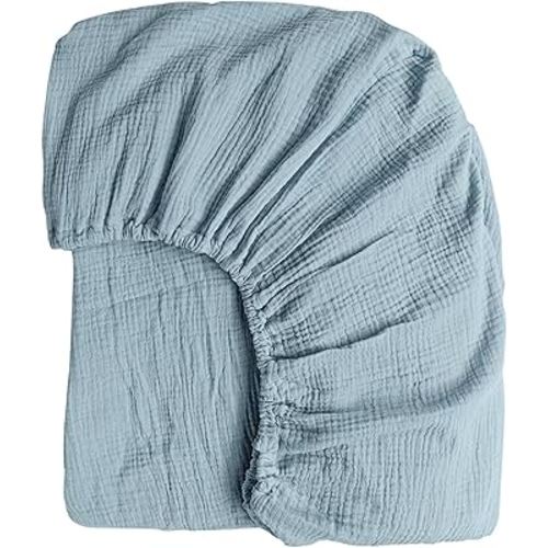 Konssy Muslin Fitted Crib Sheets 100% Cotton Baby Crib Sheets for Standard Crib Mattress (28 X 52 Inches), Soft and Breathable for Boy, Girl (Air Blue)