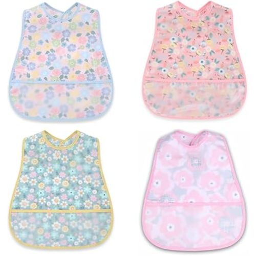 Baby bibs Waterproof Toddler bib - Feeding bib with Pocket for Infant Boy Girl Washable 6-36M