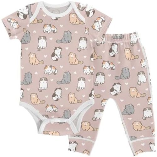 vvfelixl Baby Clothes Cute Cat Baby Bodysuits Set Unisex Short Sleeve Baby Pants Sets 0-3M