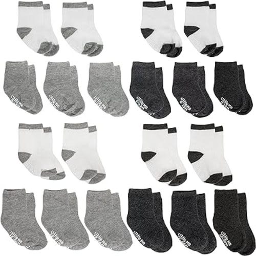 Little Me 20-Pack Newborn Baby Infant & Toddler Unisex Socks, For Baby Girl or Boy, 0-12 & 12-24 Months, Assorted Size Pack - White, Light Grey, Dark Grey