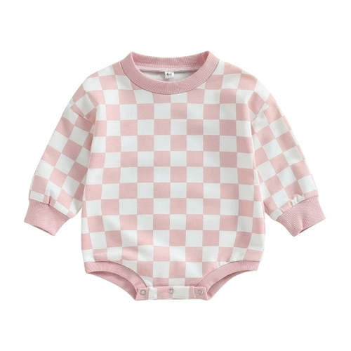 Baby Girl Sweatshirt Bodysuit Checkerboard Print Long Sleeve – August + Willow