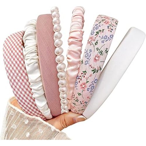 Headbands for Women Girls, 7pc Set - Non Slip Floral Padded Headbands Cute Pearl Headband for Girls Vintage Wide Headband
