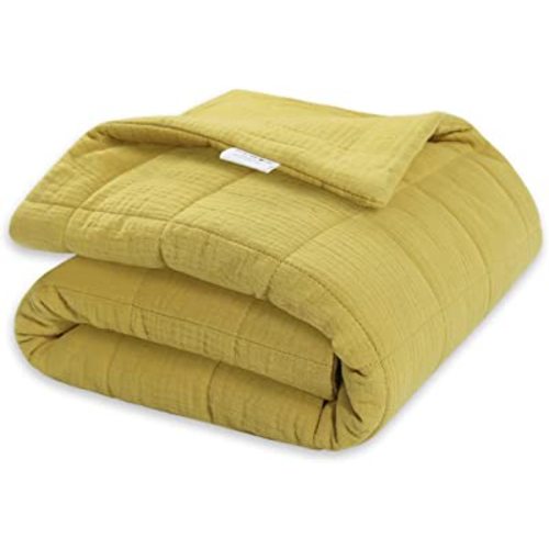 TWINOR Baby Muslin Quilt Blanket,Warm and Lightweight Crib Quilt Neutral Comforter for Newborn and Toddler Boys Girls (Light Yellow)