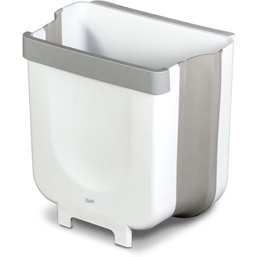 Glad Roomate Collapsible Waste Bin | Compact Travel Trash Can with Space-Saving Expandable Design | Indoor and Outdoor Disposal Basket, 2 Gallon, White