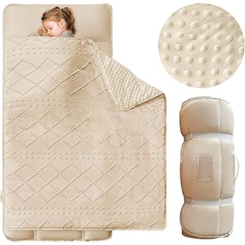 Tufted Toddler Nap Mats for Preschool Daycare Girls Jacquard Tufts Kids Sleeping Mats Toddler Slumber Bag Nap Pad with Removable Pillow for Girls Boys Kindergarten Sleepovers Travel and Camping