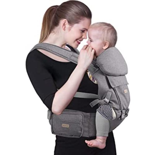 Upgraded - Baby - Carrier, 6-in-1 Baby Carrier with Waist Stool-FRUITEAM Baby Carrier with Great Head Support, One Size Fits All -Adapt to Newborn, Baby Hip Carrier for Breastfeeding, Infant & Toddler