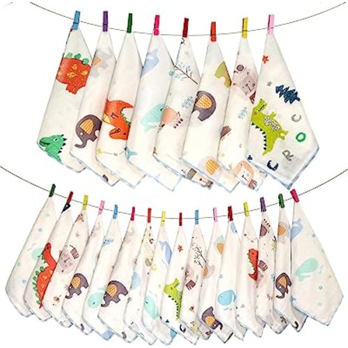 Baby Washcloths 24 Pack, Natural Muslin Cotton Newborn Face Towels, Reusable Infant Wipes for Baby Shower Gifts Set,9x9 Inches