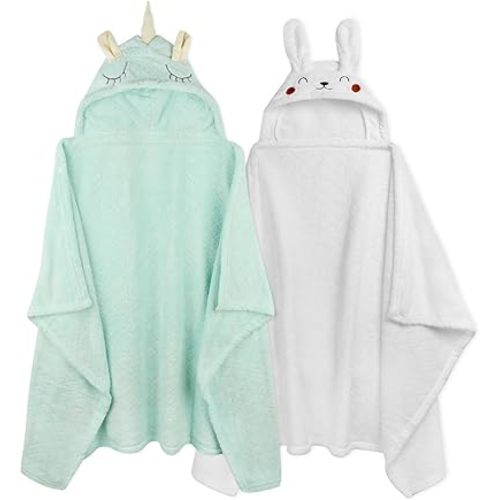 Baby Bath Towels Hooded Baby Towels with Hood Toddler Towels for Boy Girl 0-5 Years, 2-Pack Absorbent Baby Beach Towel Toddler Bath Towel 50''x 32'' Soft Thick Hooded Kids Bath Towel (Green&White)