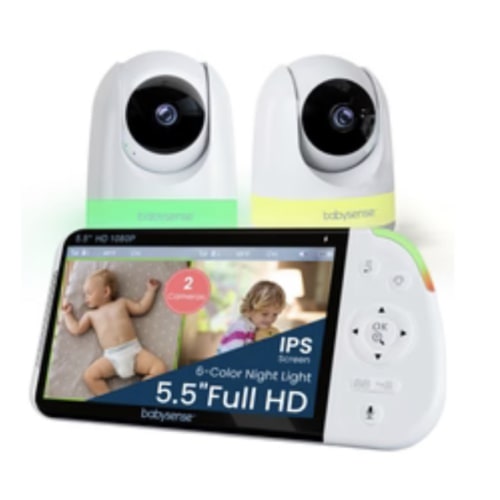 Babysense Max View PRO: Full HD Video Baby Monitor with 2 HD Cameras, Split Screen, Non Wifi, Night Light & Sound Machine
