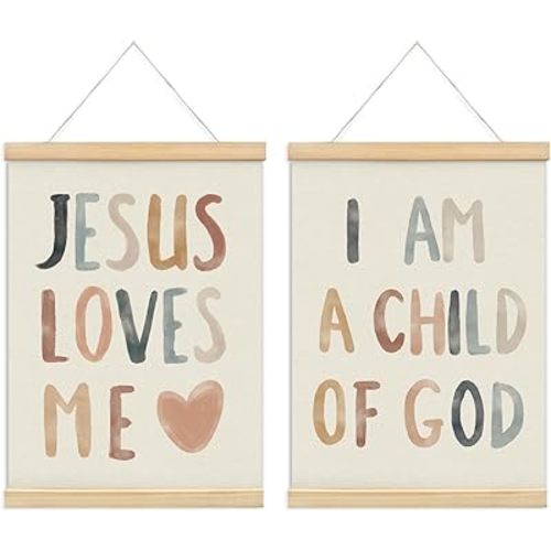 Foedor Christian Jesus Decor Wall Art Posters Framed, Bible Verse Child of God Boho Decor for Nursery Baby Kids Bedroom, Church Newborn Baby Room Home School 16x24 Inch, Set of 2