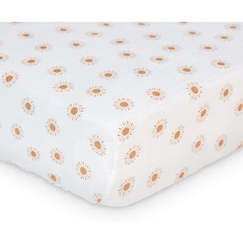 Lulujo Muslin Crib Sheets - Fitted Crib Mattress Sheets for Boys and Girls - 28"x 52", 1 Pack (Suns)