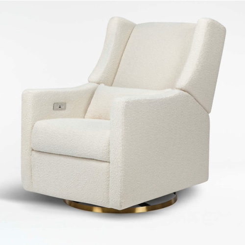 Babyletto Kiwi Ivory Boucle Nursery Power Glider Recliner Chair with Gold Base