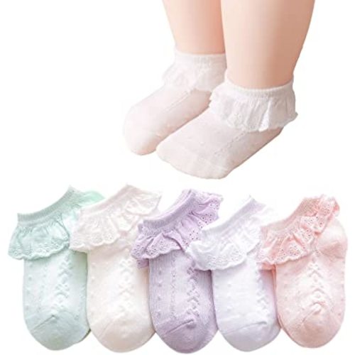Baby Lace Socks Baby Girl Double/Eyelet Lace Ruffle Frilly Socks for Newborn Infant and toddlers Gift Set