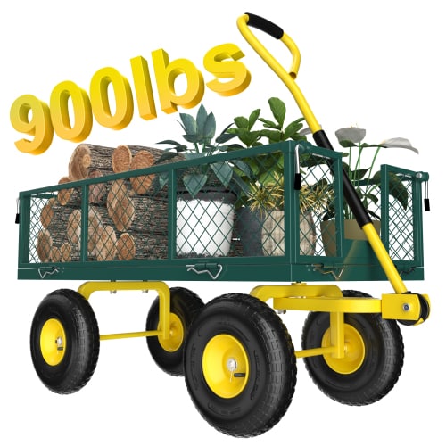 Firstness Heavy Duty Garden Cart, 900 lbs Capacity Garden Wagon with Removable Sides, Green